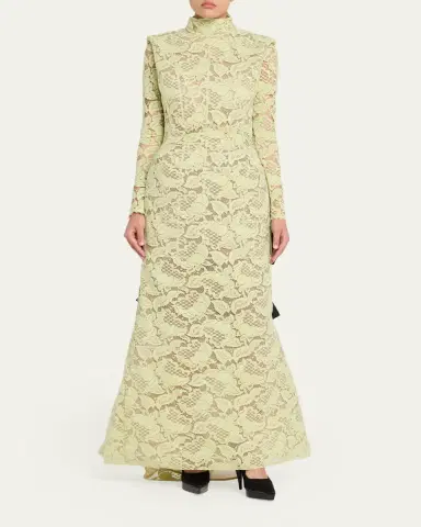 Marc Jacobs Runway Sculptural Lace Long-Sleeve Bow Trumpet Gown | Thumbnail 2