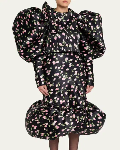 Marc Jacobs Runway Rose-Print Satin Bow Balloon-Sleeve Crop Jacket | Thumbnail 4 Marc Jacobs Runway Rose-Print Satin Bow Balloon-Sleeve Crop Jacket | Thumbnail 4