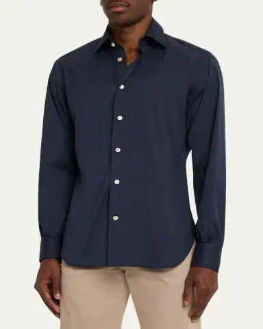 Kiton Men's Solid Cotton Sport Shirt | Thumbnail 4