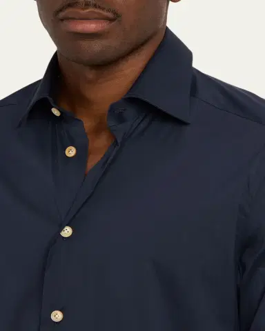 Kiton Men's Solid Cotton Sport Shirt | Thumbnail 5