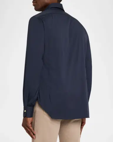 Kiton Men's Solid Cotton Sport Shirt | Thumbnail 7