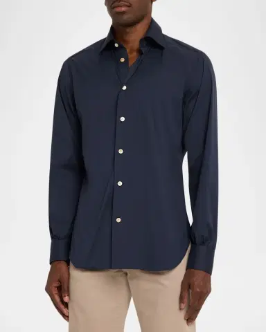 Kiton Men's Solid Cotton Sport Shirt | Thumbnail 8