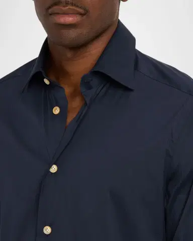Kiton Men's Solid Cotton Sport Shirt | Thumbnail 9