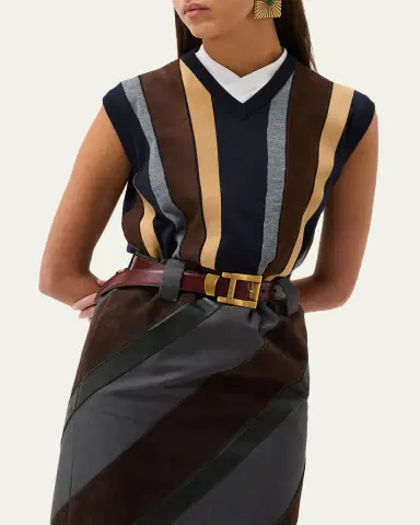 Versace Suede Patchwork Sweater Vest | Thumbnail 2 Versace Suede Patchwork Sweater Vest | Thumbnail 2