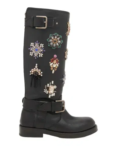 Dolce & Gabbana Embellished Leather Knee-High Boots | Thumbnail 1 Dolce & Gabbana Embellished Leather Knee-High Boots | Thumbnail 1