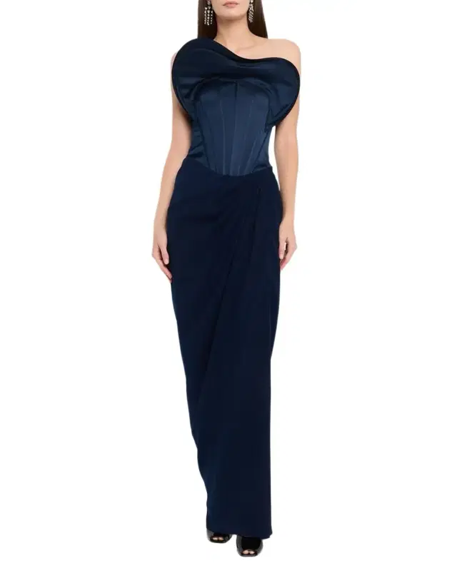 Sculptural Ruffled Strapless Corset Gown