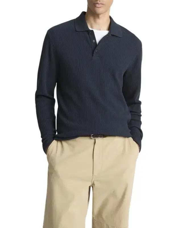 Men 's Long-Sleeve Textured Polo Shirt