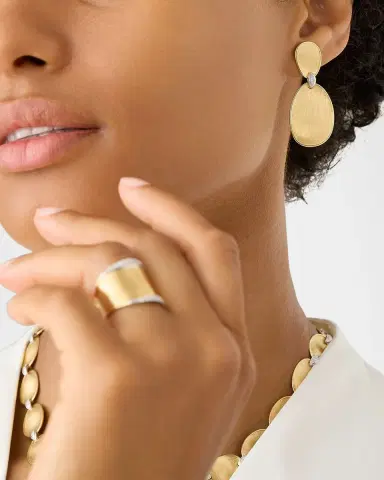 Marco Bicego 18K Gold Lunaria Two-Drop Earrings with Diamonds | Thumbnail 3