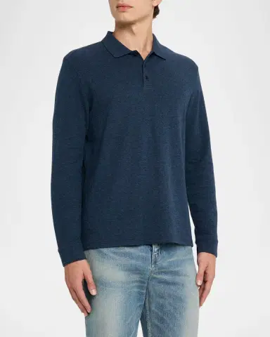 Vince Men's Heathered Long-Sleeve Polo Shirt | Thumbnail 3