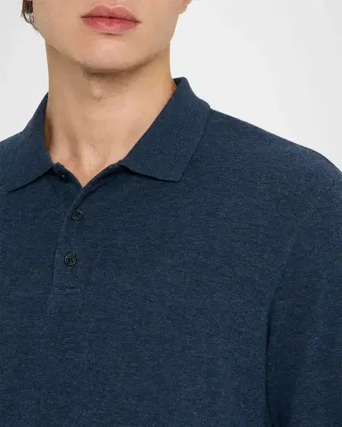 Vince Men's Heathered Long-Sleeve Polo Shirt | Thumbnail 4