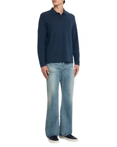 Vince Men's Heathered Long-Sleeve Polo Shirt | Thumbnail 1