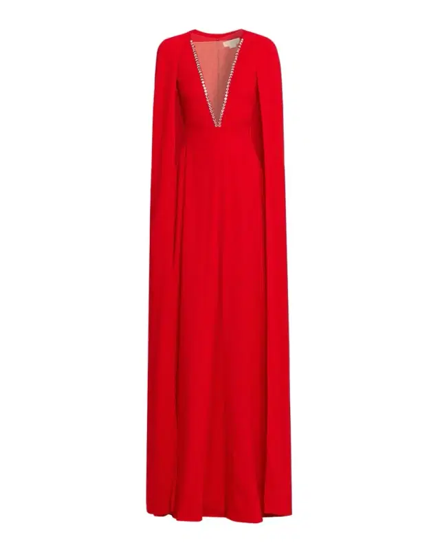 Stella McCartney Crystal Plunging Illusion Cutout Cape Gown