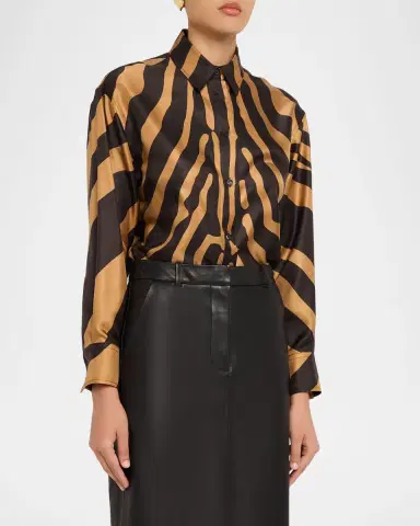 Ferragamo Zebra Silk Twill Button-Down Shirt | Thumbnail 4 Ferragamo Zebra Silk Twill Button-Down Shirt | Thumbnail 4