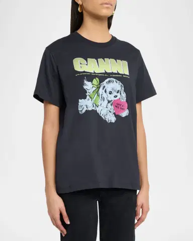Ganni Cotton-Jersey Crewneck Logo Tee | Thumbnail 4