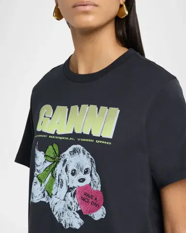 Ganni Cotton-Jersey Crewneck Logo Tee | Thumbnail 5