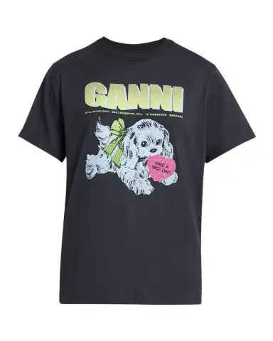 Ganni Cotton-Jersey Crewneck Logo Tee | Thumbnail 1