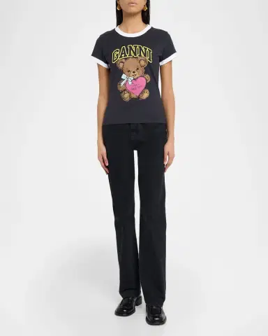 Ganni Cotton-Jersey Logo Ringer Tee | Thumbnail 2