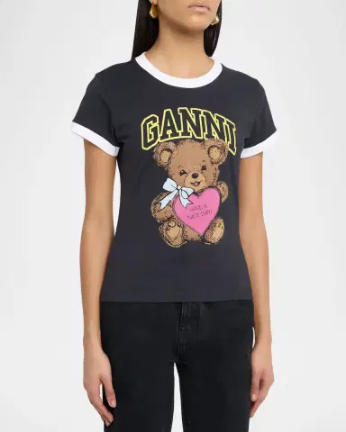 Ganni Cotton-Jersey Logo Ringer Tee | Thumbnail 4