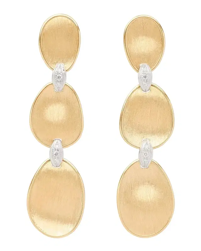 18K Gold Lunaria Three-Drop Earrings with Diamonds