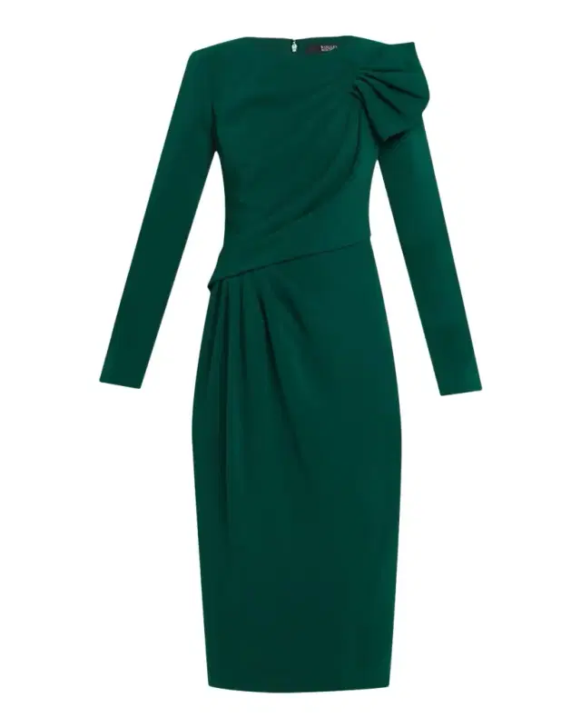 Long-Sleeve Draped Midi Dress