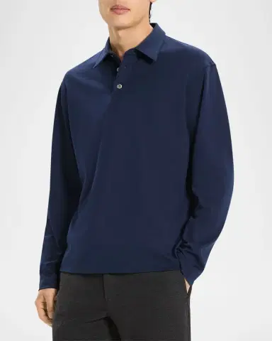 Theory Men's City Cotton Long-Sleeve Polo Shirt | Thumbnail 3
