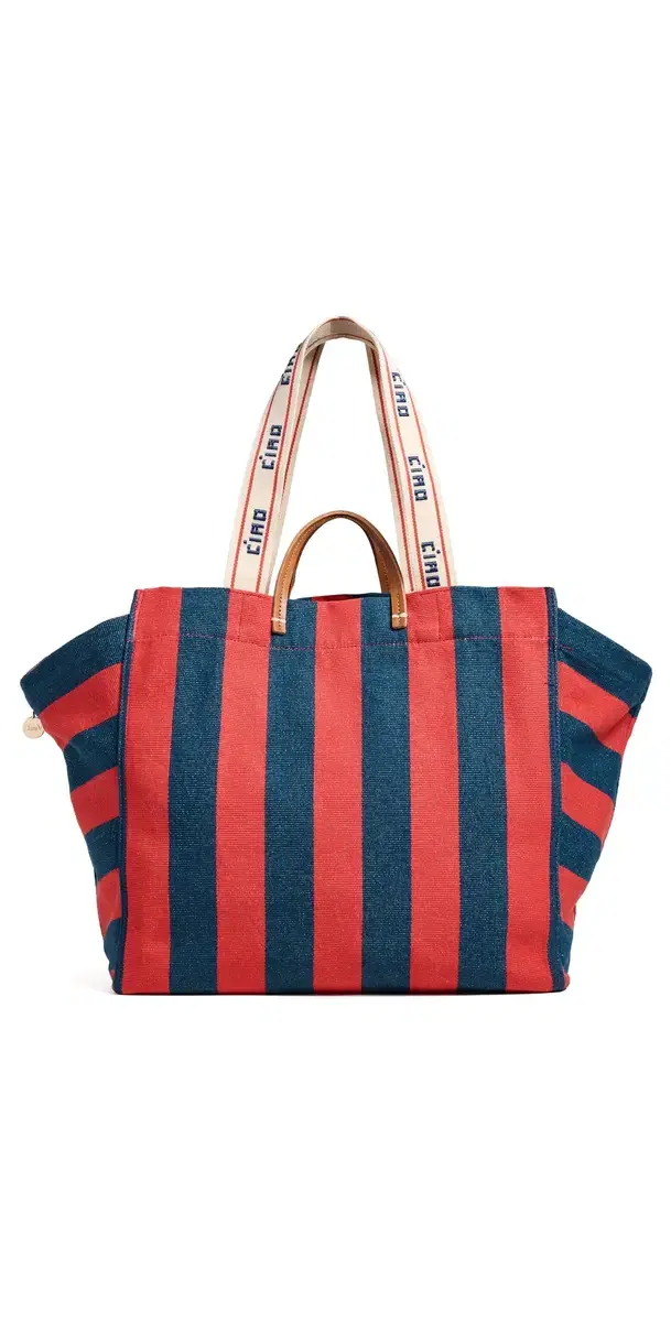 Canvas Stripe Beach Tote Bag Poppy/French Blue One Size