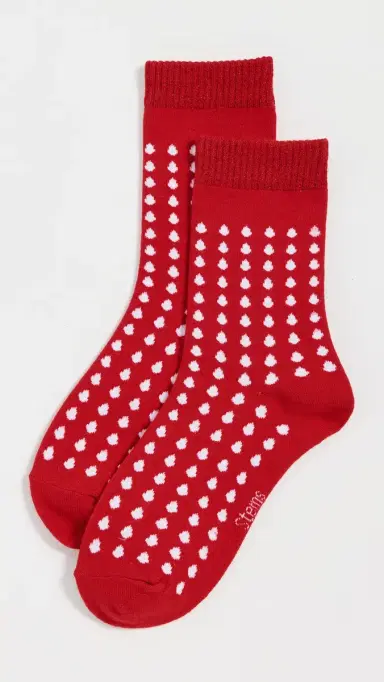 Stems Dots Crew Socks Red White One Size | Thumbnail 2