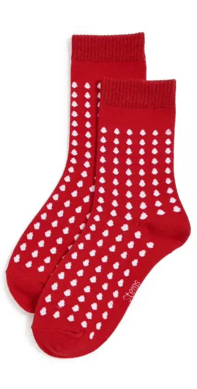 Stems Dots Crew Socks Red White One Size | Thumbnail 1