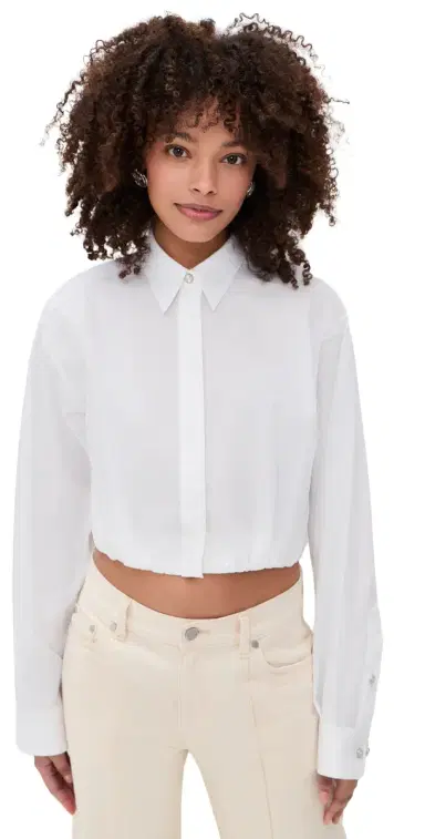 Helmut Lang Cropped Gathered Shirt White | Thumbnail 1