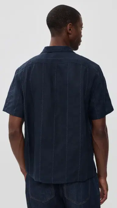 Vince Linen Eyelet tripe Short Sleeve Cabana Shirt Coastal | Thumbnail 3