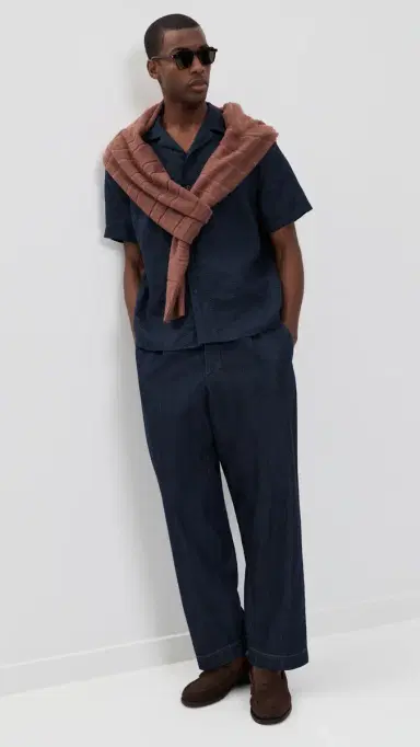 Vince Linen Eyelet tripe Short Sleeve Cabana Shirt Coastal | Thumbnail 5