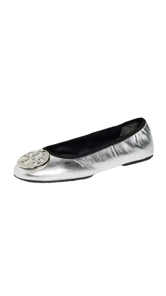 Tory Burch Reva Travel Ballet Flats Silver