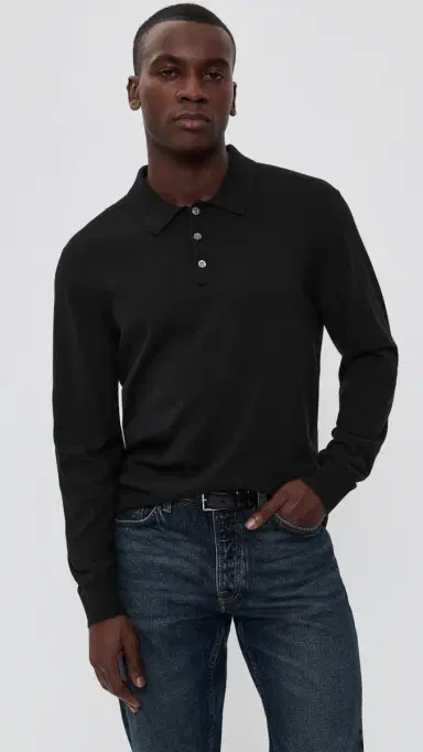 Madewell Cotton Long Sleeve Polo Jet Black | Thumbnail 2