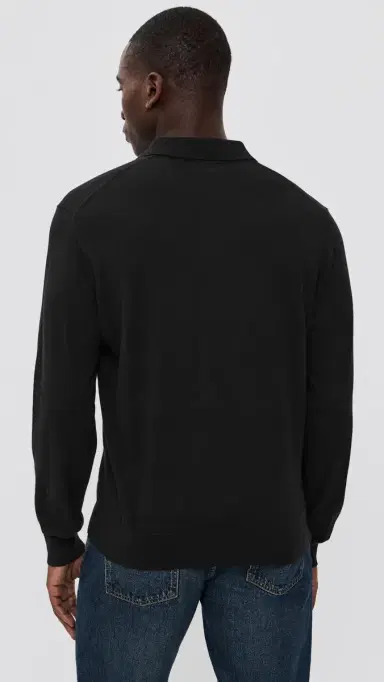Madewell Cotton Long Sleeve Polo Jet Black | Thumbnail 3