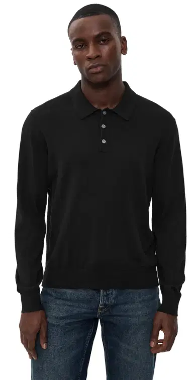 Madewell Cotton Long Sleeve Polo Jet Black | Thumbnail 1
