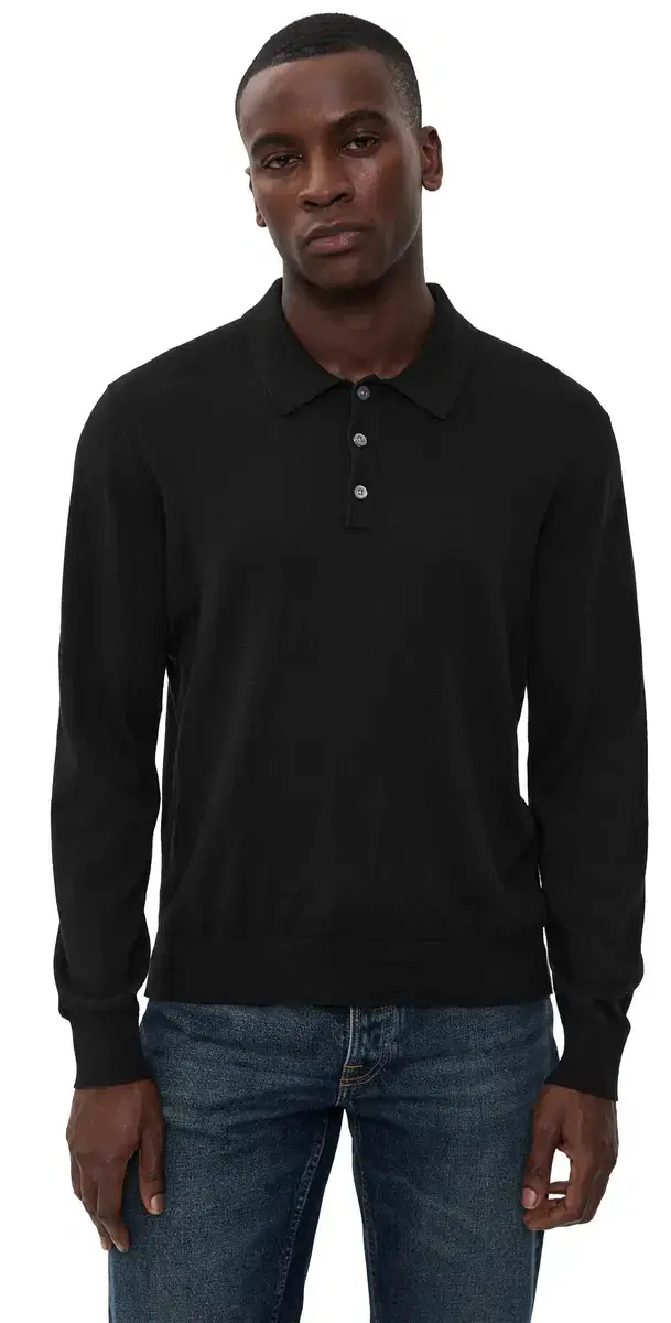 Cotton Long leeve Polo Jet Black