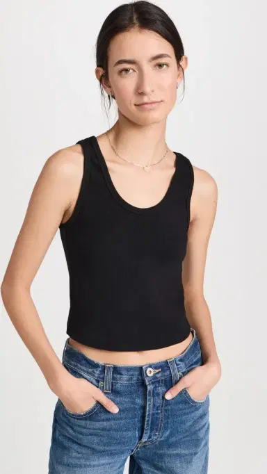 perfectwhitetee Blondie Structured Rib Bra Friendly Tank True Black | Thumbnail 2