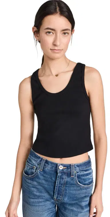 perfectwhitetee Blondie Structured Rib Bra Friendly Tank True Black | Thumbnail 1