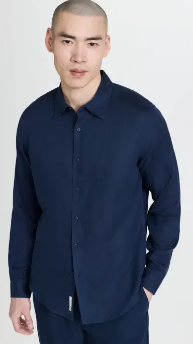 Onia Air Linen Long Sleeve Shirt Deep Navy | Thumbnail 2
