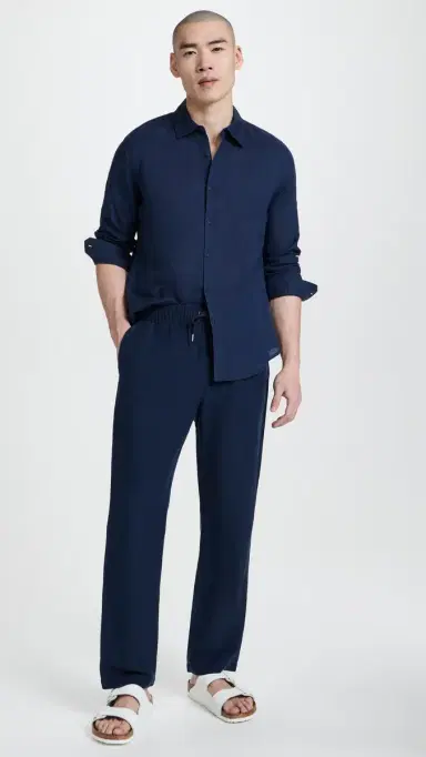 Onia Air Linen Long Sleeve Shirt Deep Navy | Thumbnail 5
