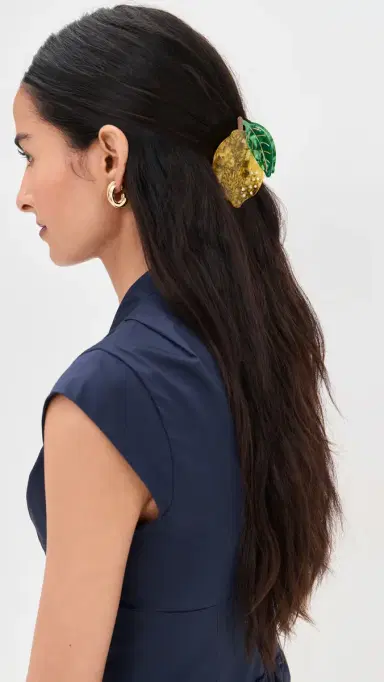 By Adina Eden Rhinestone Accented Lemon Claw Clip | Thumbnail 3