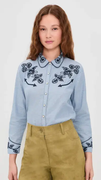 The Great. THE GREAT. THE GREAT x Stetson The Chambray Embroidered Western Shirt Chambray 3 | Thumbnail 2