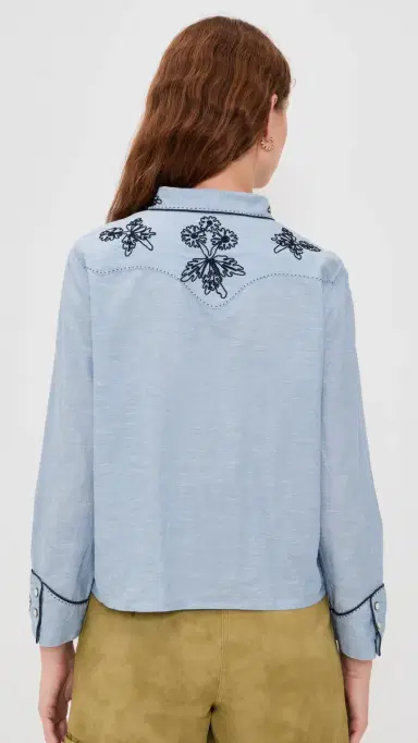 The Great. THE GREAT. THE GREAT x Stetson The Chambray Embroidered Western Shirt Chambray 3 | Thumbnail 3