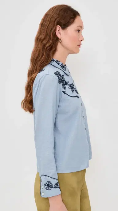 The Great. THE GREAT. THE GREAT x Stetson The Chambray Embroidered Western Shirt Chambray 3 | Thumbnail 4