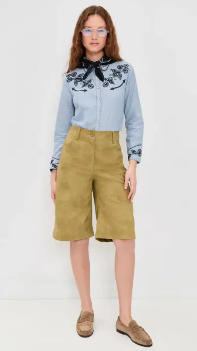 The Great. THE GREAT. THE GREAT x Stetson The Chambray Embroidered Western Shirt Chambray 3 | Thumbnail 5