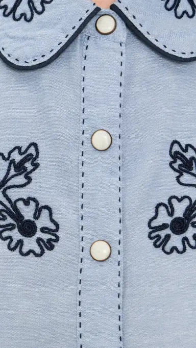 The Great. THE GREAT. THE GREAT x Stetson The Chambray Embroidered Western Shirt Chambray 3 | Thumbnail 6