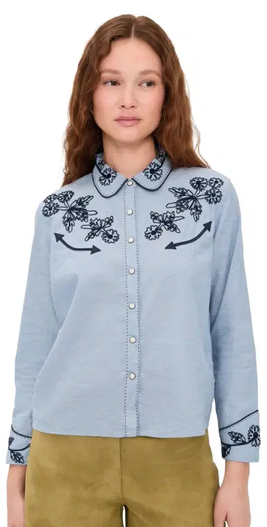 The Great. THE GREAT. THE GREAT x Stetson The Chambray Embroidered Western Shirt Chambray 3 | Thumbnail 1
