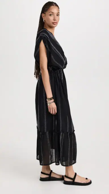 Lemlem Leliti Plunge Neck Dress Black S | Thumbnail 4