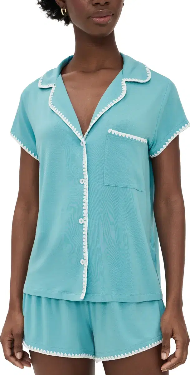 Frida Whip Stitch Shorts PJ Set Blue Lagoon/
