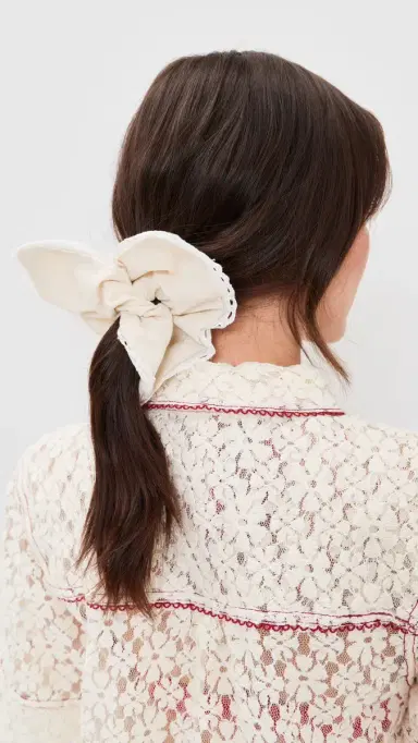 Lele Sadoughi Eyelet Trim Linen Square Scrunchie One Size | Thumbnail 3